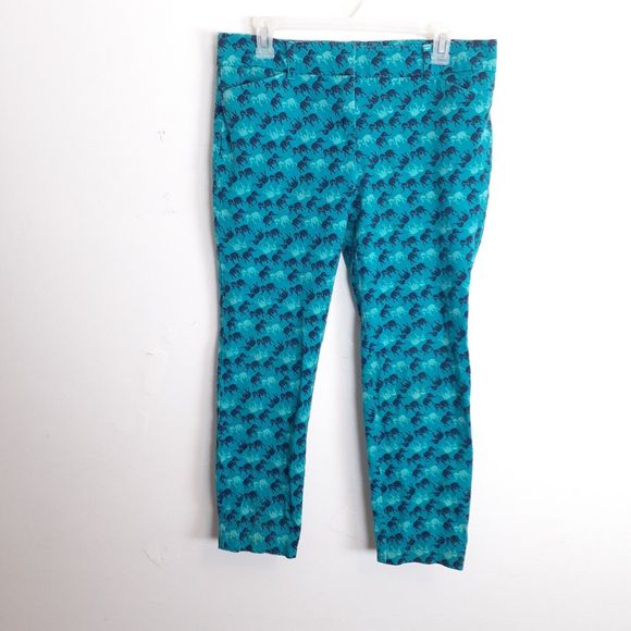 New York & Company Jeggings Women 10 Elephant Print Teal Stretch Cropped - Picture 1 of 10